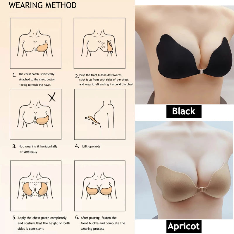 Silicon Front Buckle Nipple Bras Butterfly Shape Lift Push Up Bras Sexy Ladies Invisible Reusable Breast Pad Bra Solid Underwear