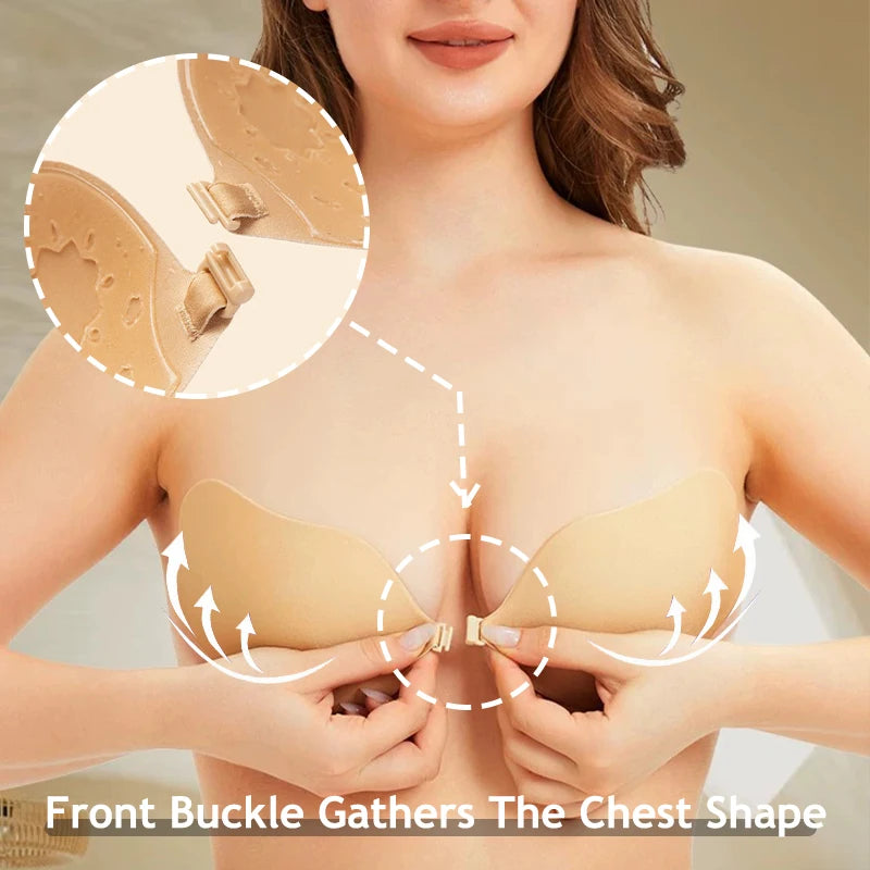 Silicon Front Buckle Nipple Bras Butterfly Shape Lift Push Up Bras Sexy Ladies Invisible Reusable Breast Pad Bra Solid Underwear