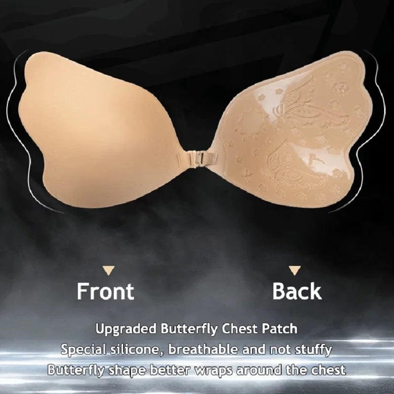 Silicon Front Buckle Nipple Bras Butterfly Shape Lift Push Up Bras Sexy Ladies Invisible Reusable Breast Pad Bra Solid Underwear