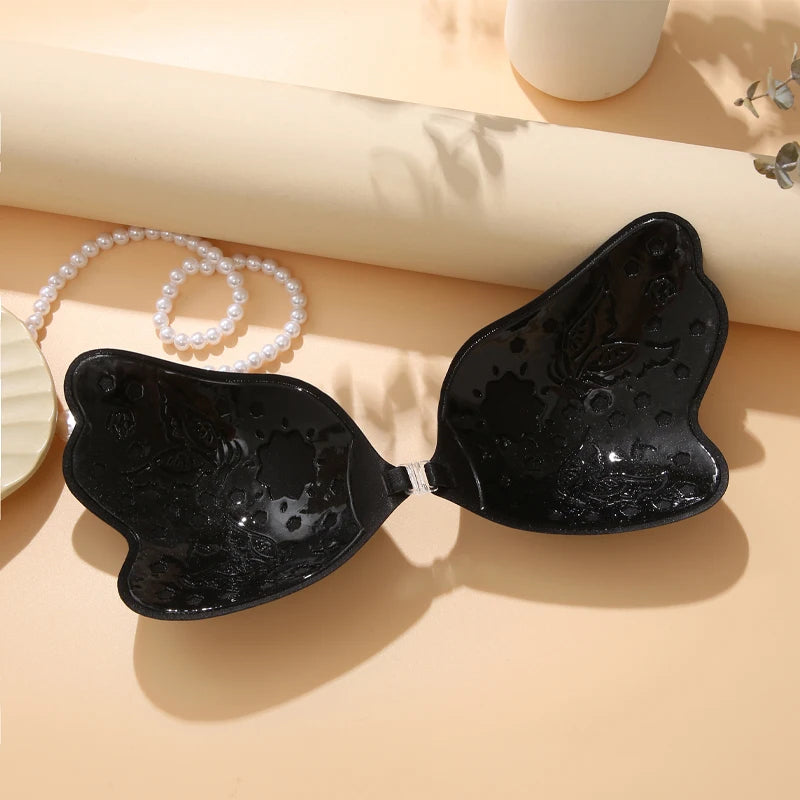 Silicon Front Buckle Nipple Bras Butterfly Shape Lift Push Up Bras Sexy Ladies Invisible Reusable Breast Pad Bra Solid Underwear